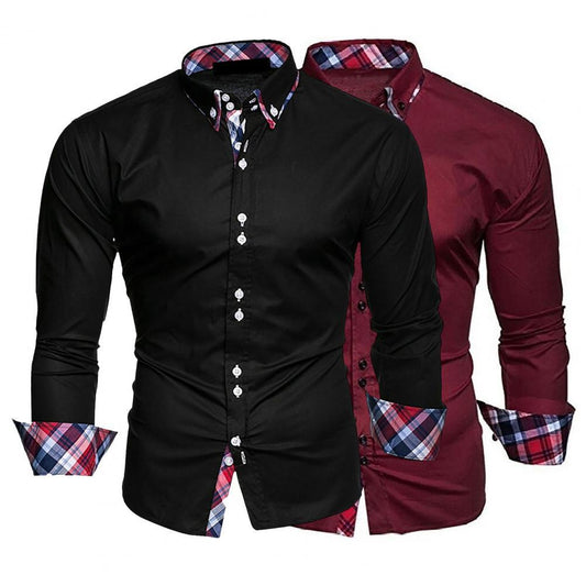 Slim Men Shirt Plaid Turn-down Collar Single-breasted Formal Dress Shirt Spring Slim Male Polo Shirt Business Camisa T-shirt