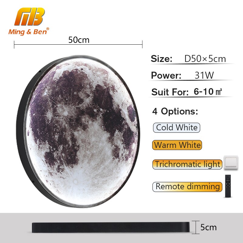 Nordic Moon Lights 80cm Large Led Ceiling Lamps 220V Dimmable with Remote Control Cold/Warm White Wall Lighting for Room Decor