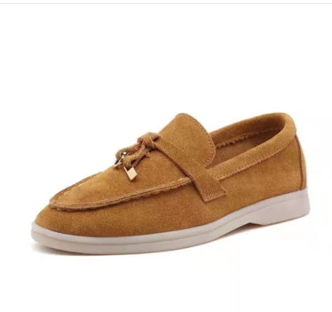 Summer Walk Shoes Women Loafers Suede Causal Moccasin 2022  Mmtal Lock Beanie Shoes Comfortable Soft Sole Flat Shoes Plus Size