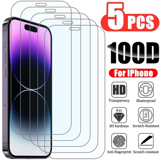 5PCS Tempered Glass for iPhone 11 12 13 Pro XR X XS Max Screen Protector on for iPhone 14 Pro Max Mini 7 8 6 6S Plus 5S SE Glass