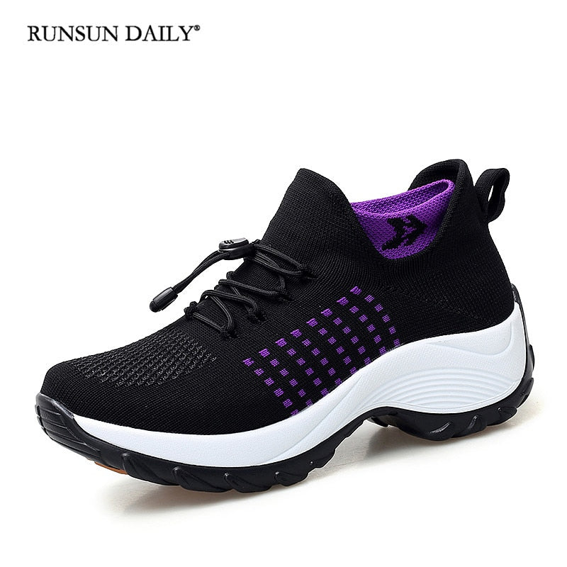 Women's Walking Shoes Fashion Sock Sneakers Breathe Comfortable Nursing Shoes Casual Platform Loafers Non-Slip