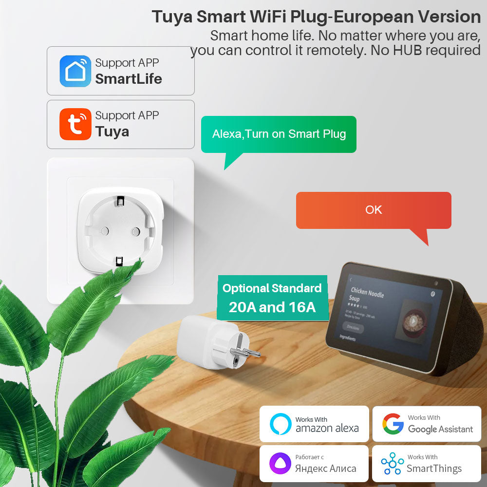 Tuay Smart Socket EU16A/20A Wifi Smart Plug With Power Monitoring Smart Life APP Remote Control Support Google Assistant Alexa