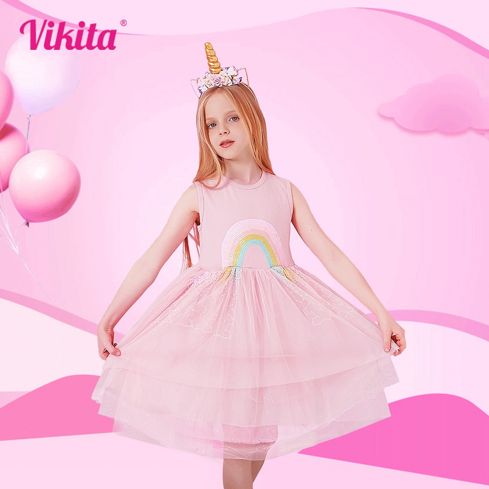 VIKITA Princess Girls Dress Children Clothing Girl Summer Sleeveless Dress Kids Dresses for Girls Toddler Girl Casual Dresses