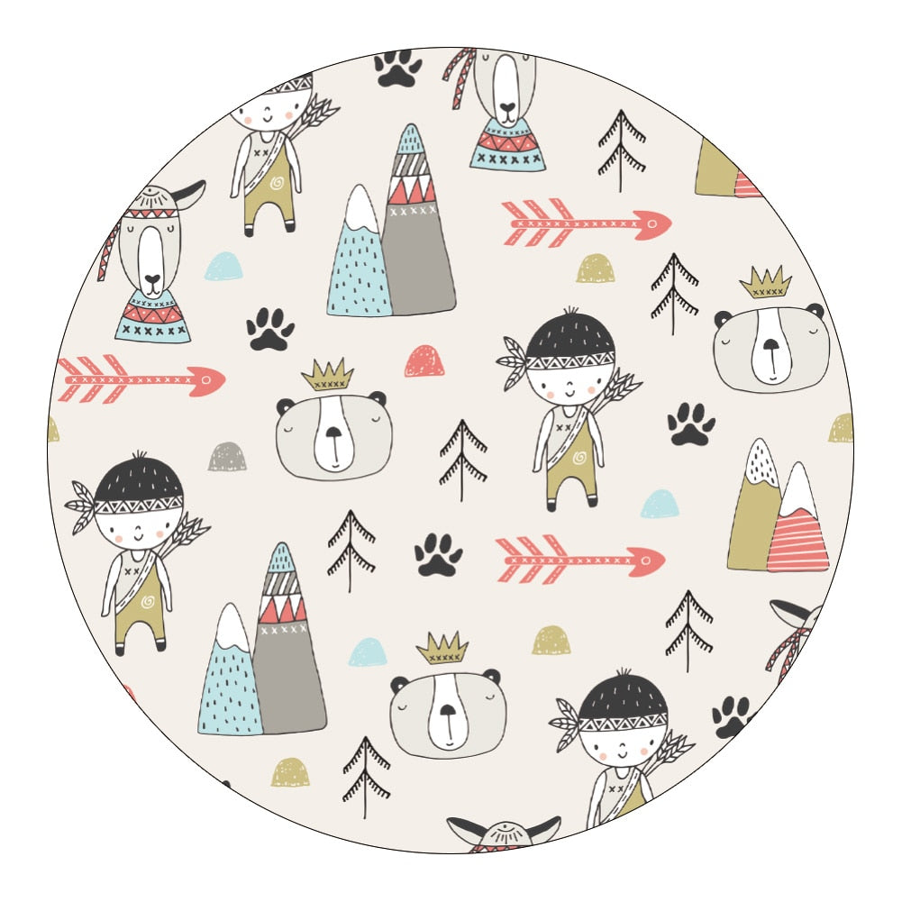 wangart Baby Play Mat Round Children Carpet Simplicity Animal Bunny Bee Pattern Children Flannel Carpet Baby Hand Print Carpet