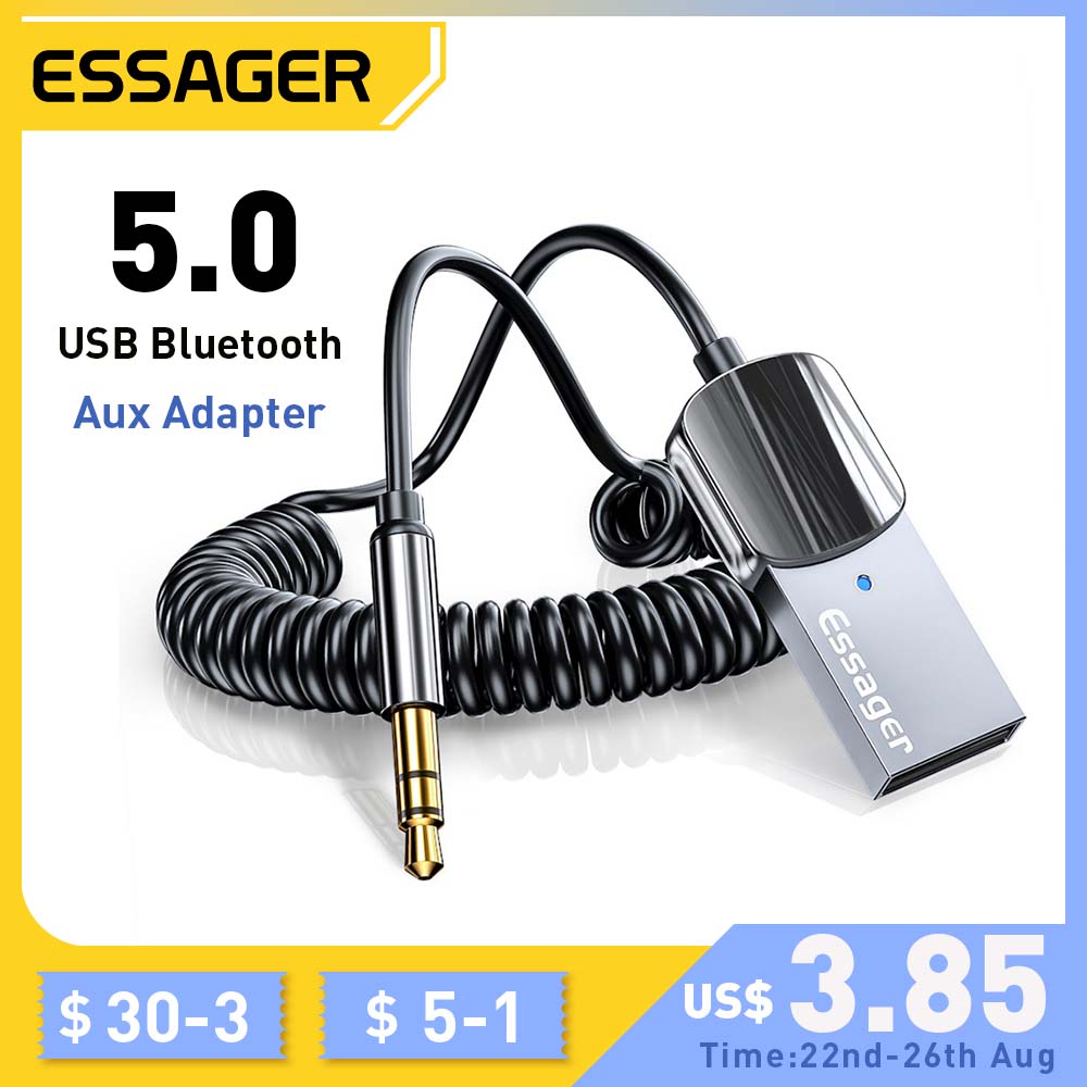 Essager Bluetooth Aux Adapter Dongle USB To 3.5mm Jack Car Audio Aux Bluetooth 5.0 Handsfree Kit For Car Receiver BT transmitter