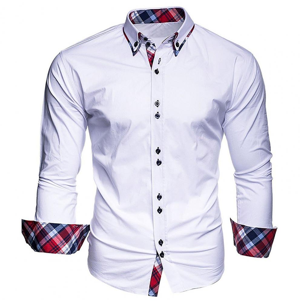 Slim Men Shirt Plaid Turn-down Collar Single-breasted Formal Dress Shirt Spring Slim Male Polo Shirt Business Camisa T-shirt