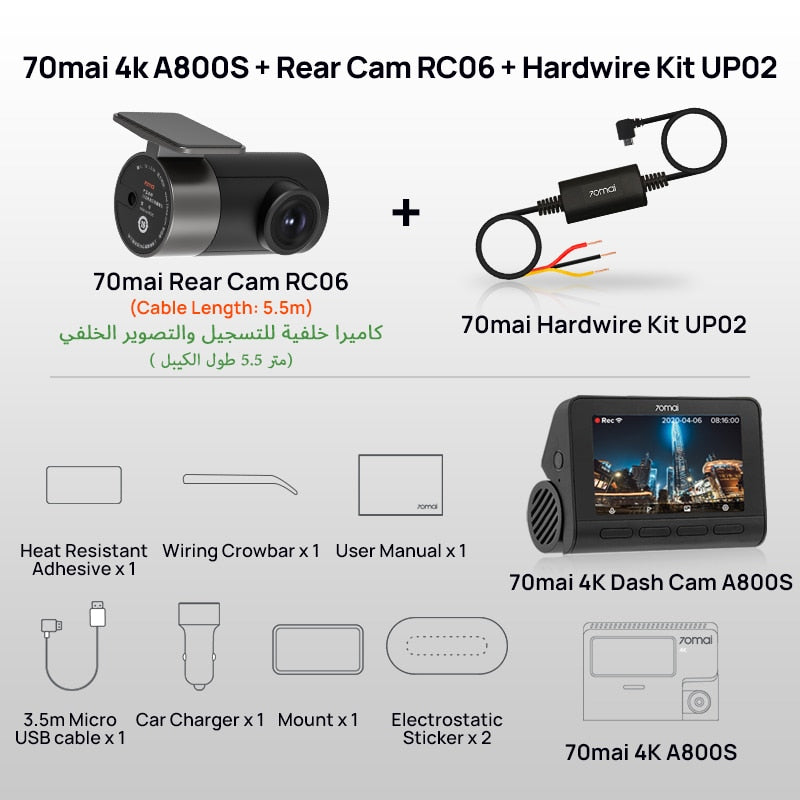 70mai 4K Dash Cam A800S Built-in GPS ADAS 140FOV 70mai Camera Car DVR A800S 24H Parking Monitior Support Rear or Interior Cam