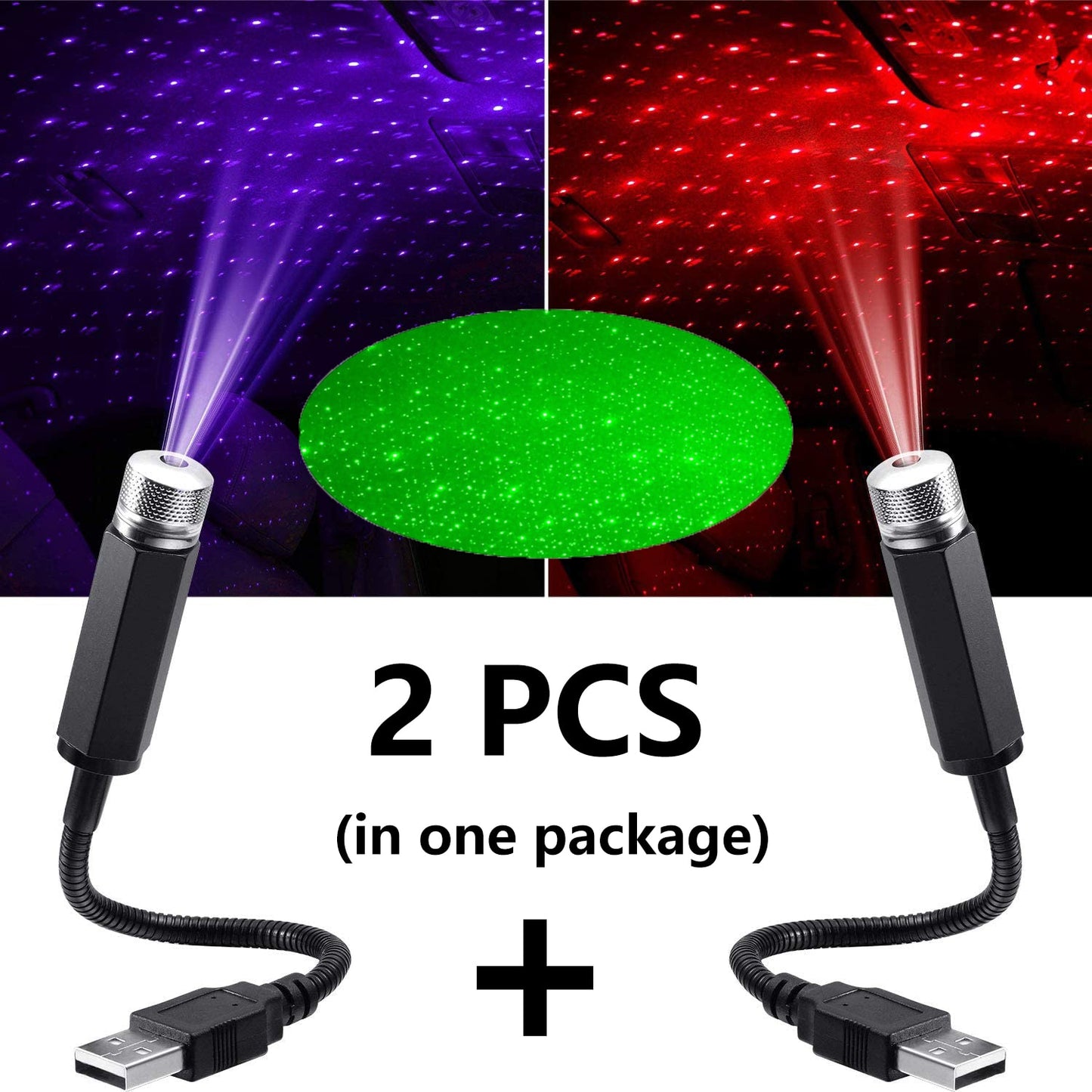 2X Romantic LED Starry Sky Night Light 5V USB Powered Galaxy Star Projector Lamp for Car Roof Room Ceiling Decor Plug and Play