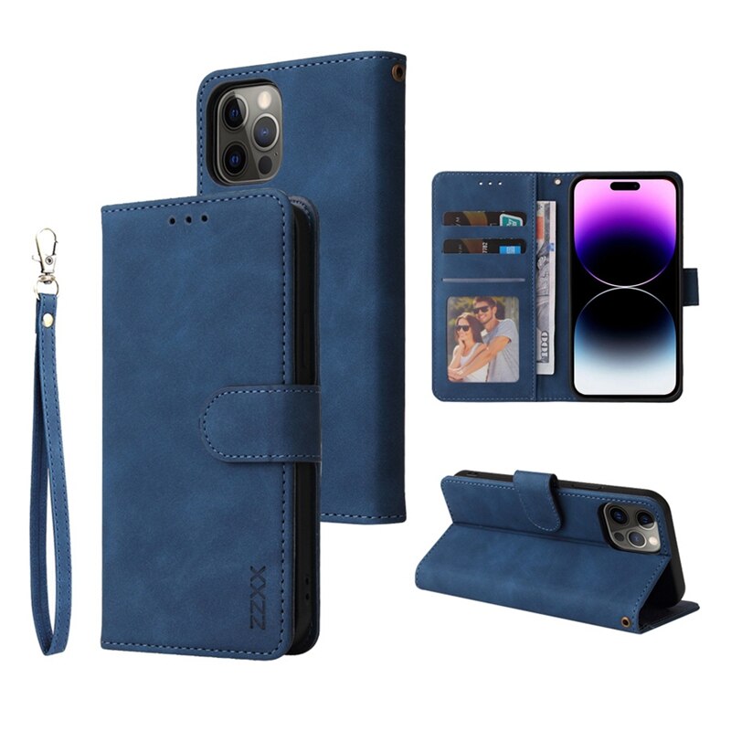 Wallet Hand Rope Magnetic Flip Leather Case For iPhone 14 Pro 14 Plus 13 Pro 13 Mini 11 Pro SE 2022 XS XR 8 Plus 7 Plus 6S Cover