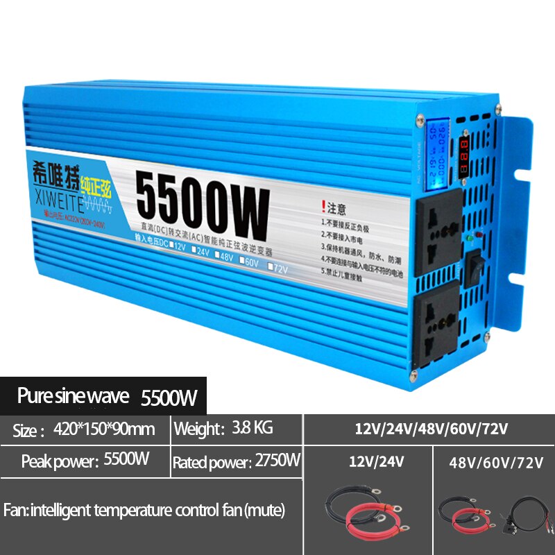 Solar Inverter Pure Sine Wave 4500W 9000W Vehicle 12V 24V Battery 48V 60V 72V to 220V High-Power Conversion