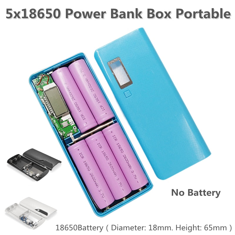 5x18650 Power Bank Box Portable 5V  Dual USB Mobile Phone Charging DIY Shell 18650 Battery Holder Charging Box With LED Light