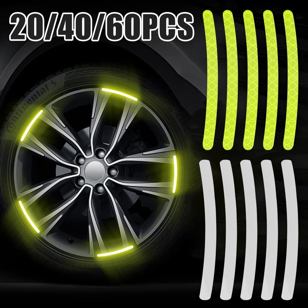 20/40/60Pcs Car Wheel Hub Sticker High Reflective Stripe Tape for Motorcycle Car Night Driving Safety Luminous Universal Sticker