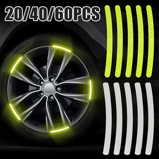 20/40/60Pcs Car Wheel Hub Sticker High Reflective Stripe Tape for Motorcycle Car Night Driving Safety Luminous Universal Sticker