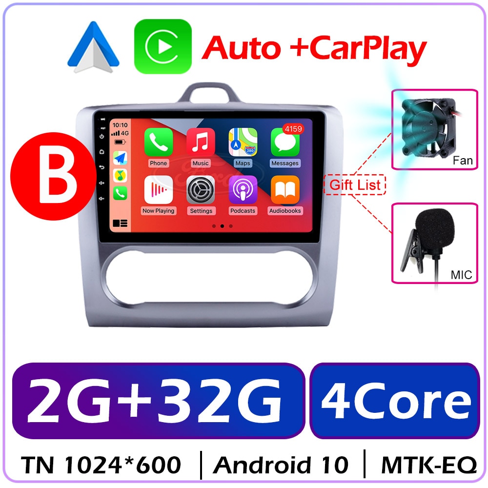 Carplay Car Android Radio For Ford Focus 2 3 Mk2 Mk3 2004 2005-2011 Exi AT Auto 4G Multimedia Player GPS 2din 9" 2 Din Autoradio