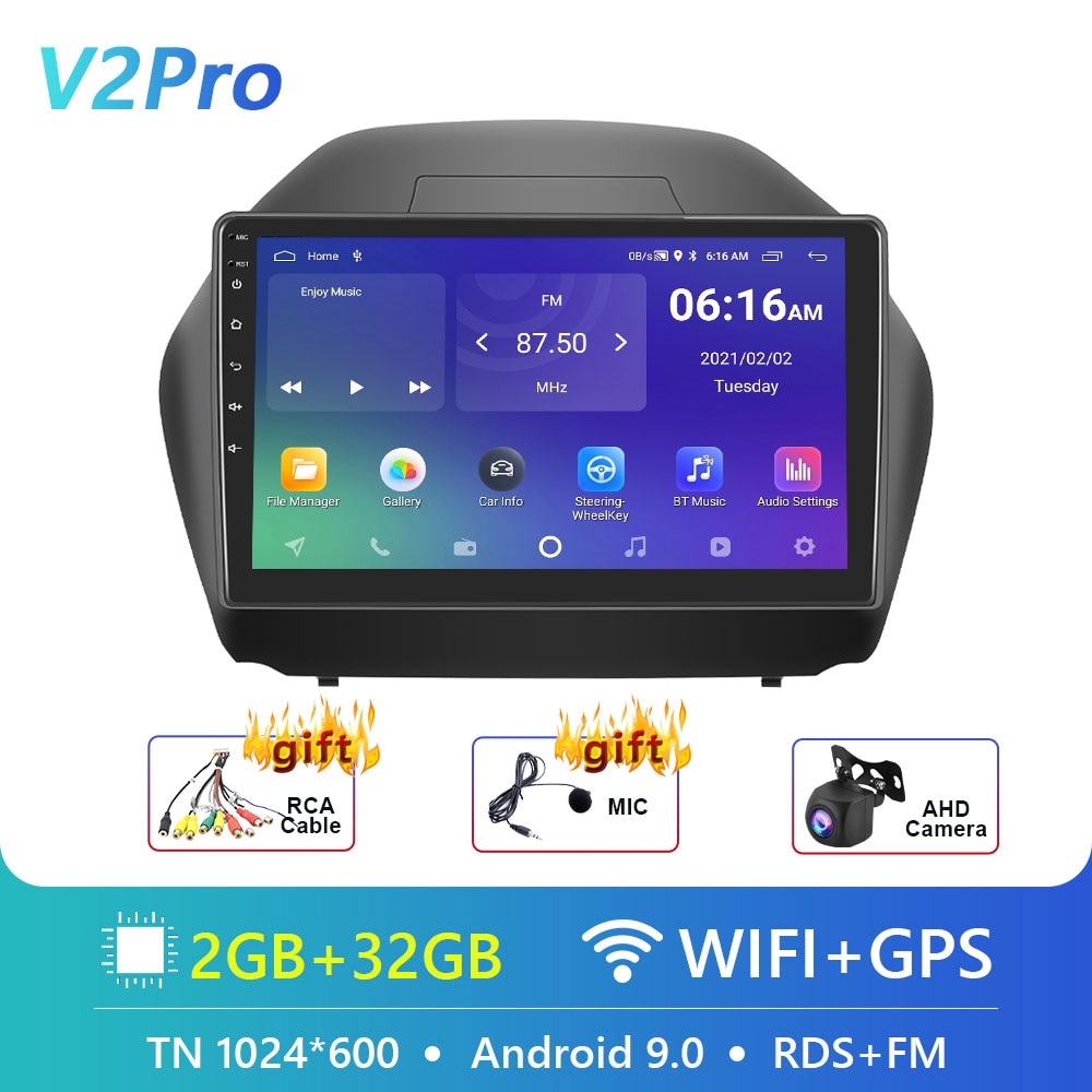 Podofo 10.1" 4G DSP 2din Android Car Radio Multimedia Video Player Navigation GPS For Hyundai IX35 2010-2015 RDS Stereo