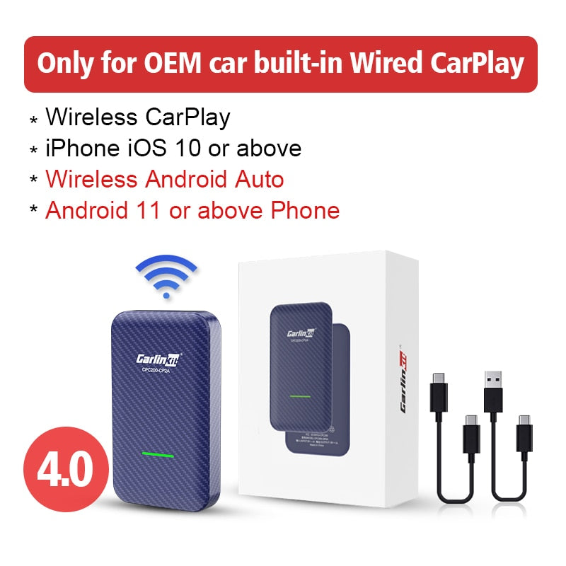 CarlinKit 4.0 Wireless Android Auto Adapter 3.0 Wireless Apple CarPlay Ai Box USB Dongle For Audi VW Benz Kia Honda Toyota Ford