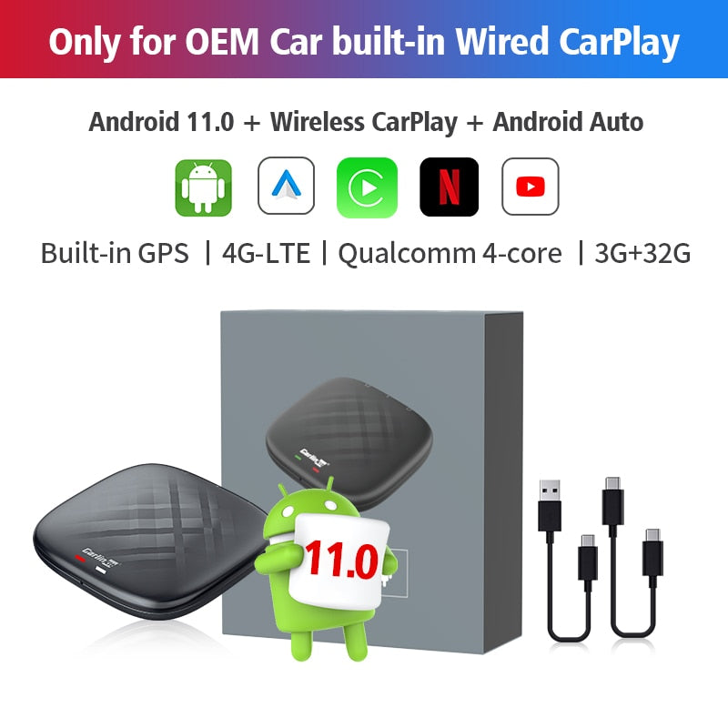 CarlinKit 4.0 Android 11 Wireless Android Auto Ai Box Wireless Apple CarPlay Adapter For Toyota Fiat Audi Porshe Benz Kia FordVW