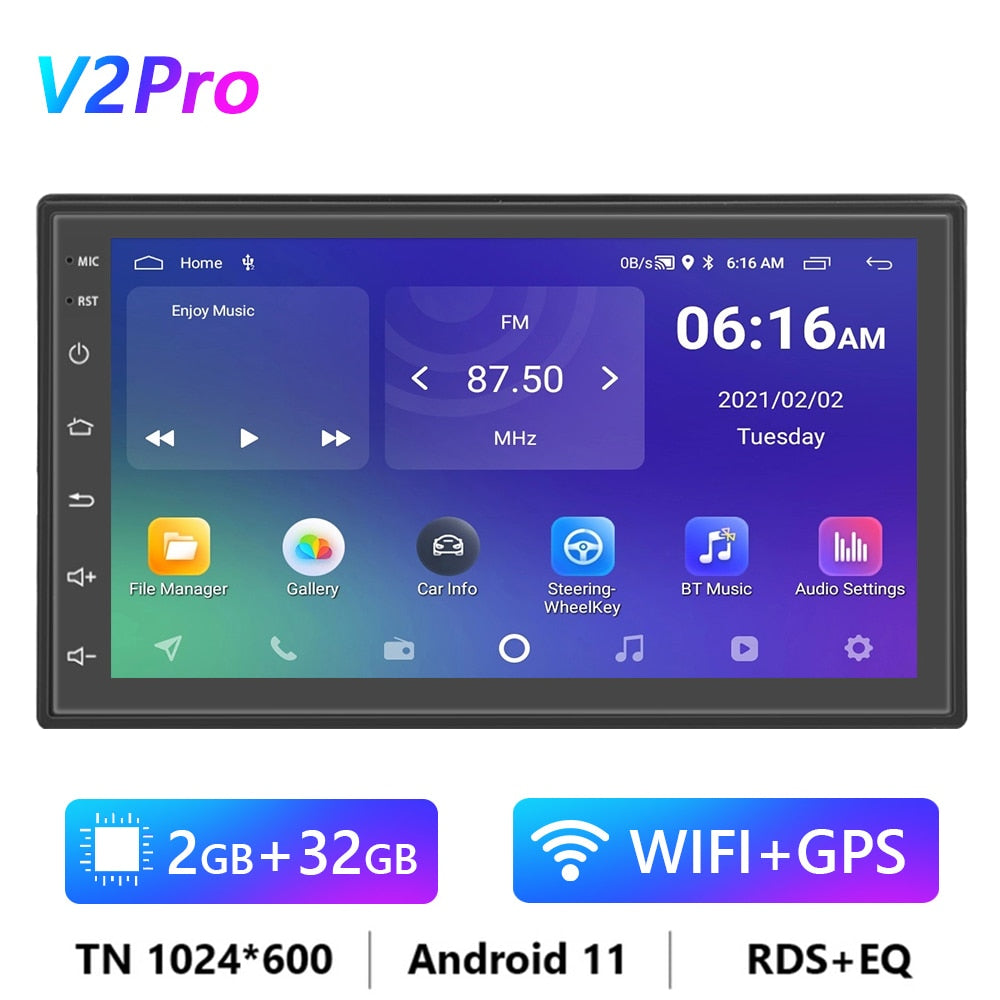 Podofo Android 11 Car Radio Autoradio 32G 2 Din 7"/9"/10" Universal WIFI GPS Car Audio Multimedia Player For Nissan Toyota Kia