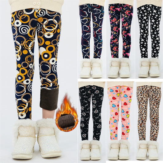 4-13Y Girls Pants Autumn Winter Children Trousers Warm Leggings Thicken Velvet Star Print Kids Pants Baby Girl Keep Warm Legging