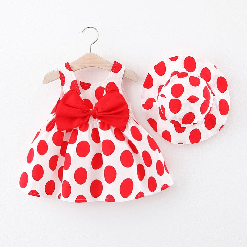 Summer Toddler Girl Clothes Set Baby Beach Dresses Cute Bow Plaid Sleeveless Cotton Newborn Princess Dress+Sunhat