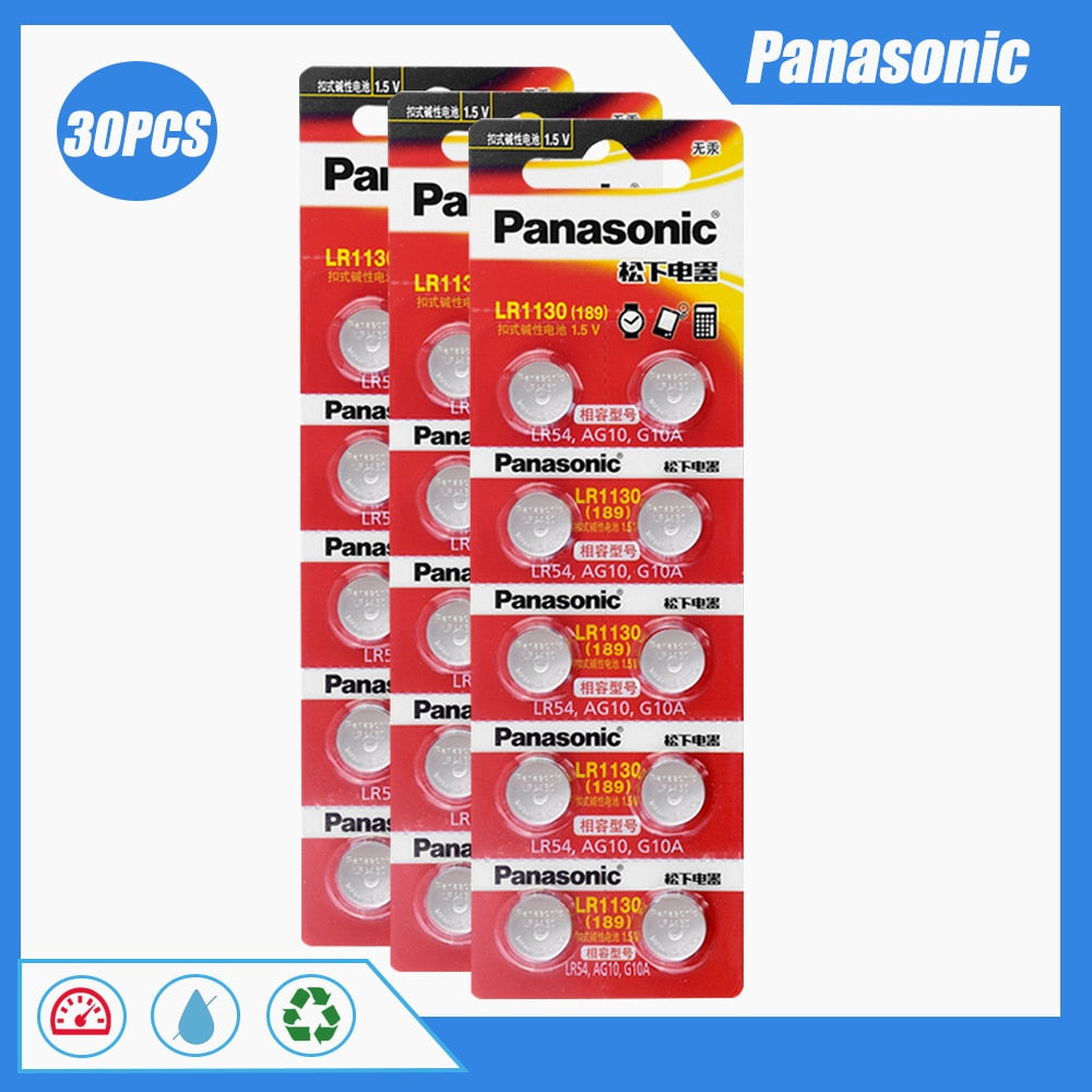 Panasonic 189 LR1130 AG10 SR1130 389 V10GA LR54 SR54 1.5V Alkaline Button Cell Battery For Watch Calculator Toy Thermometer