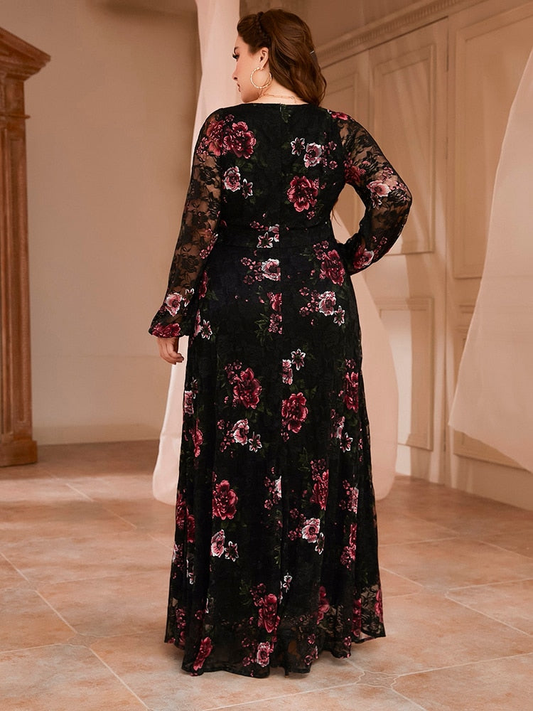 TOLEEN Women's Plus Size Large Dresses 2022 Spring Chic Elegant Long Sleeve Floral Boho Party Evening Festival Turkish Clothing