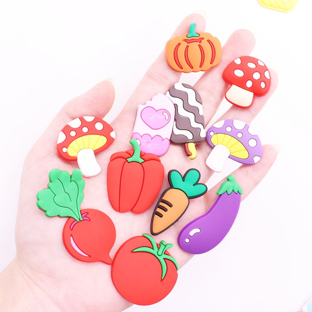 Single Sale 1Pcs Vegetable Carrot Mushroom Tomato PVC Garden Shoe Charms Shoes Decorations DIY Crocs Jibz Wristbands Kids Gift