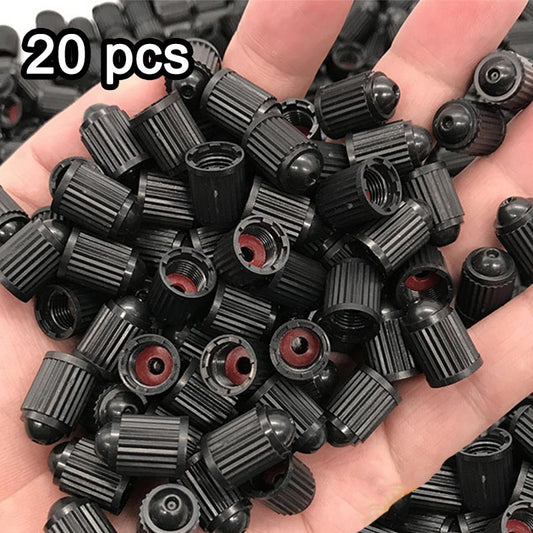 20PCS Car Tire Valve Plastic Black Bike Tyre Valve Caps with O Rubber Ring Covers Dome Shape Dust Valve for Car Motorcycles