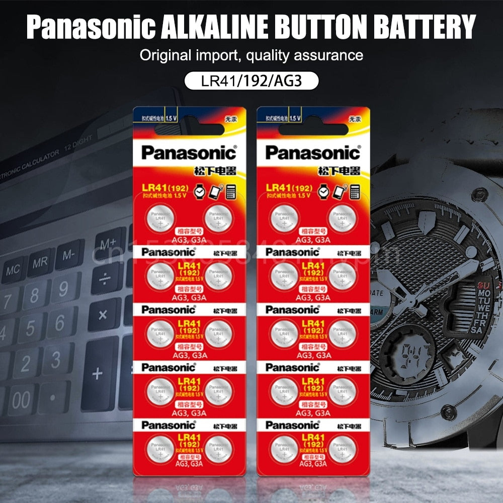 Panasonic Original LR41 192 AG3 G3A 92A SR41 L736 1.5V Button Coin Cells for Toys Clock Watch Scale Dry Primary Battery