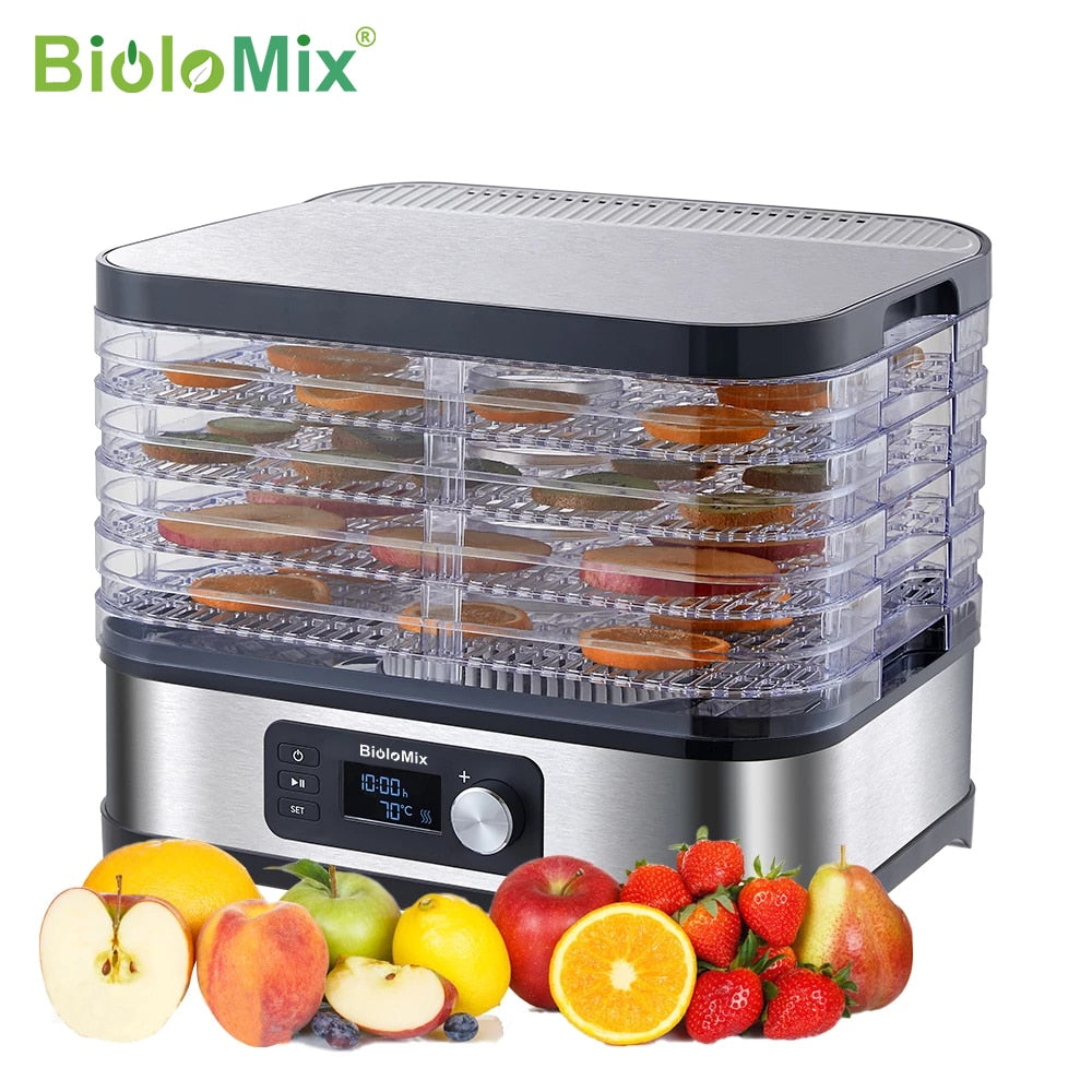 BioloMix BPA FREE 5 Trays Food Dryer Dehydrator with Digital Timer and Temperature Control for Fruit Vegetable Meat Beef Jerky