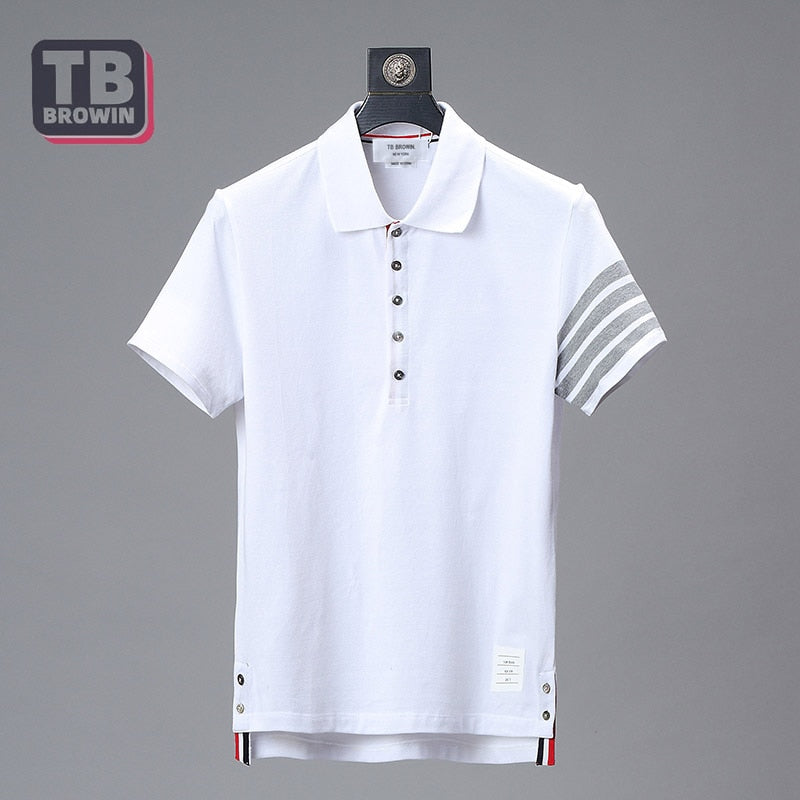 TB BROWIN tide brand half-sleeve four-bar men's striped cotton summer POLO lapel short-sleeved T-shirt casual trend couple wear