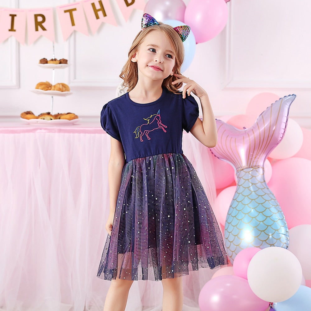 VIKITA Girls Dresses 2022 Girls Sequins Sleeveless Dresses Kids Elegant Cute Princess Tutu Vestidos Children Summer Tulle Dress