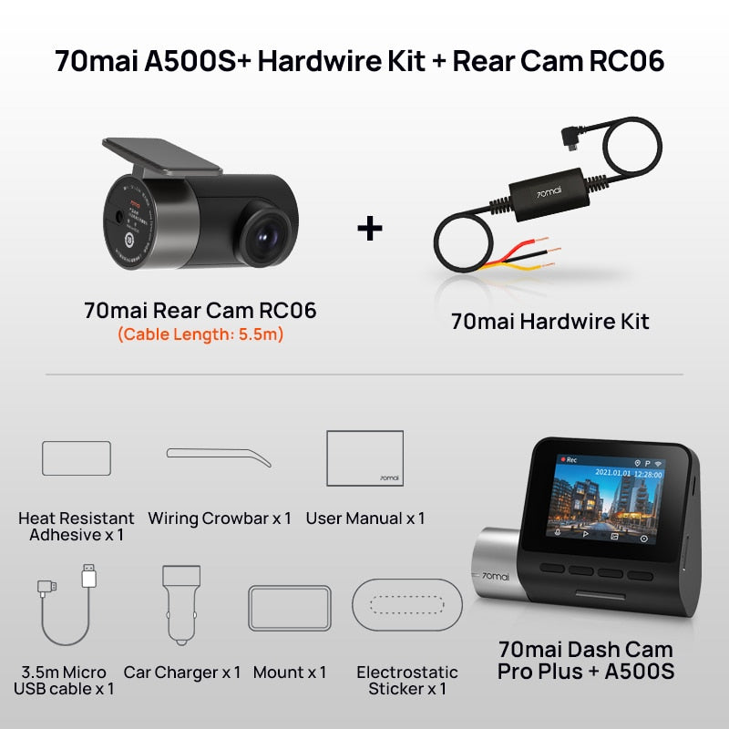 70mai A500S Dash Cam Pro Plus+ 1944P 140FOV 70mai Car DVR Support Rear Cam WIFI Built-in GPS ADAS 24h Parking Surveillance