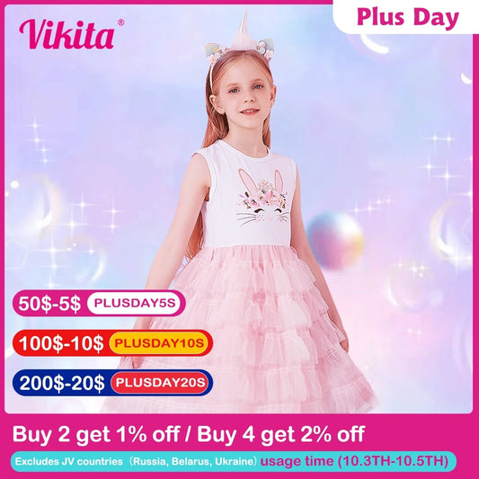 VIKITA Kids Tutu Dress for Girls Toddlers Summer Sleeveless Princess Dresses Girl Elegant Party Prom Dress Children Clothing