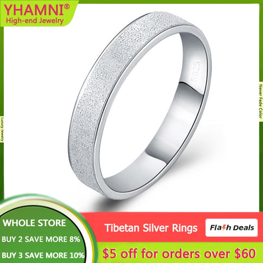 YHAMNI With Credentials Real Tibetan Silver Frosted Rings for Women Men Wedding Band Personalise High Quality Jewelry Never Fade