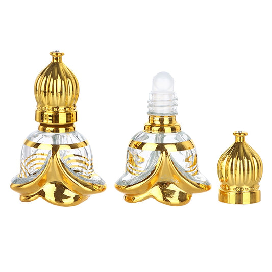 6/8/10ml Portable Glass Roll on Bottles for Essential Oil Arabic Golden Refillable Perfume Bottles Empty Roller Ball Containers