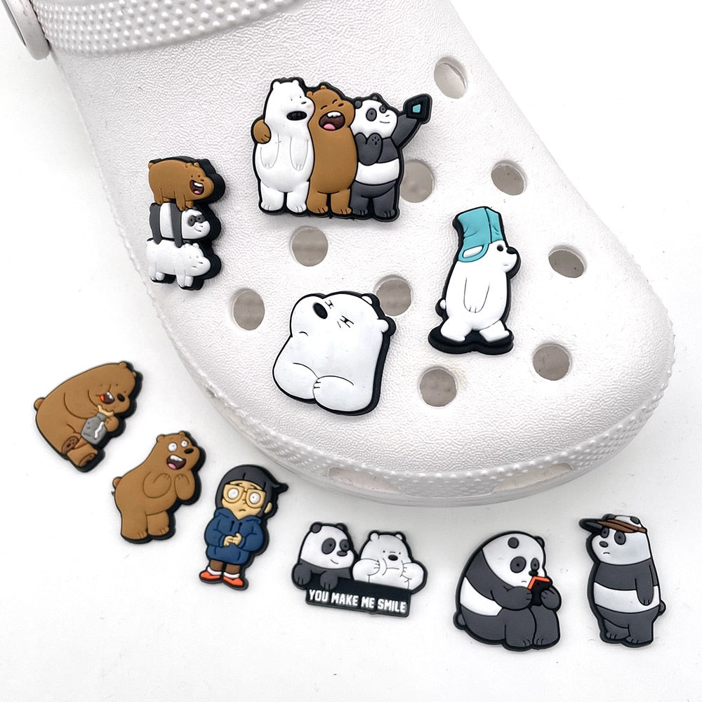 Hot 1pcs Jibz Cartoon brown bear/panda/white bear DIY Shoe Charms PVC Accessory Garden Croc clogs Shoe Buckle kids Gifts