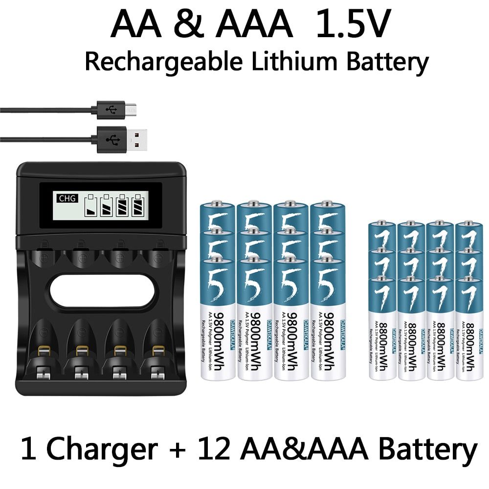 100% Original AA/AAA Battery 1.5V Rechargeable Polymer Lithium-ion Battery 1.5V AA/AAA  Battery with USB charger