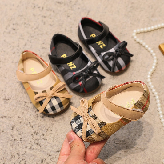 Autumn Baby Girl Princess Shoes Plaid Bow Canvas Baby Shoes Soft Bottom Non-slip Toddlers Girl Shoes Casual Kids Walkers 0-3y