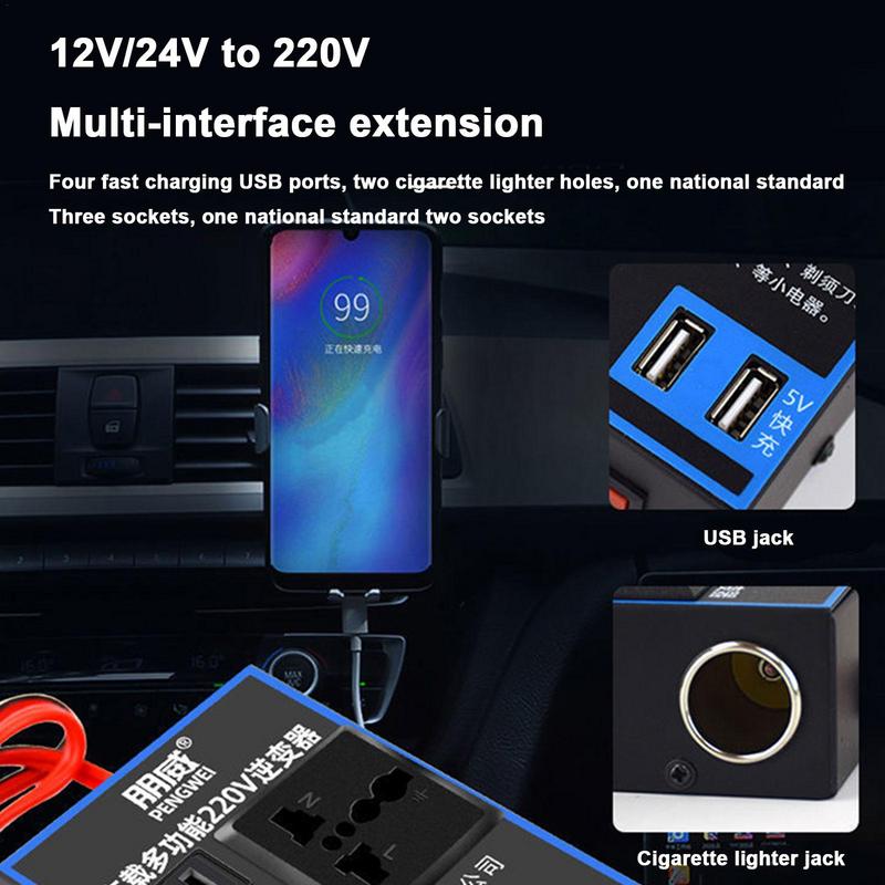 1500W Car Power Inverter 12V 24V To 220V Car Mobile Phone USB Charging Truck Home Socket Auto Fast Charger Converter Adapter