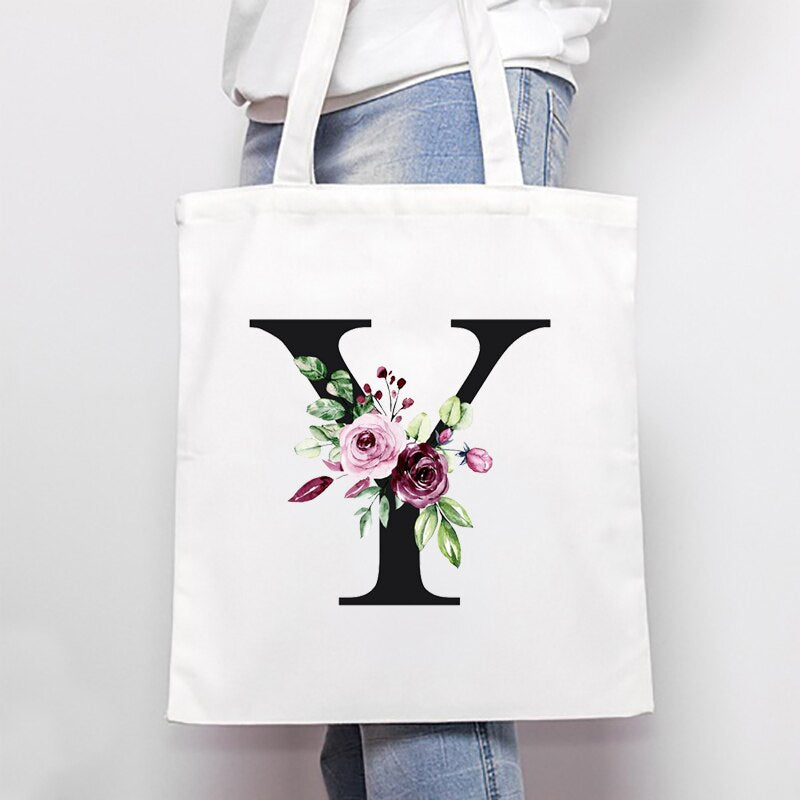 Women's Bags Shoulder Bags Simple Letter Print Large-capacity Shopping Bags Fashion White  All-match Canvas Student Handbags