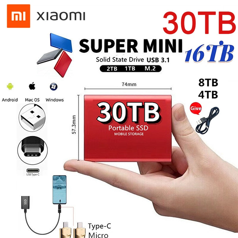 Xiaomi SSD 1TB 2TB16TB 30TB Original SSD 4TB 8TB External Hard Drive Usb 3.1 Mobile Solid State Hard Drive for Laptop Notebook