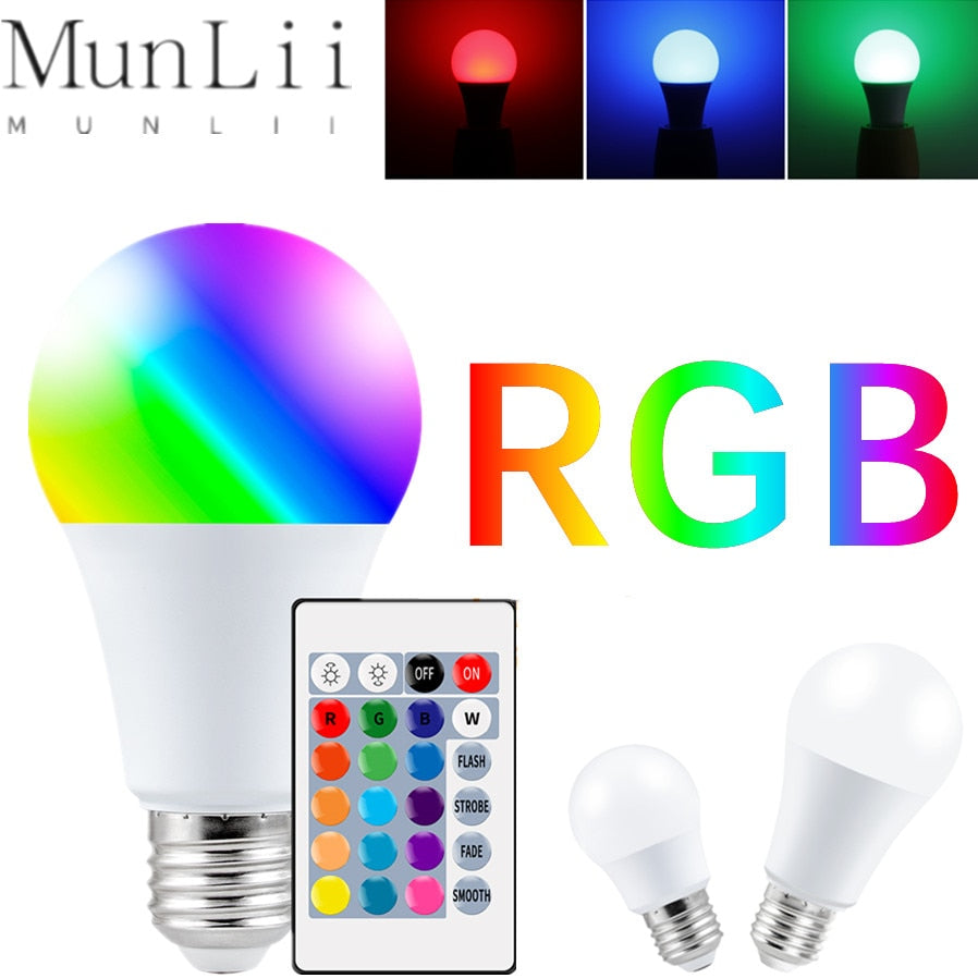 AC85-265V E27 LED RGB Lamp Spotlight Bulb Bombillas LED 15W 10W 4W IR Remote Control Led Bulb Smart Led RGBW Lamp Home Decor