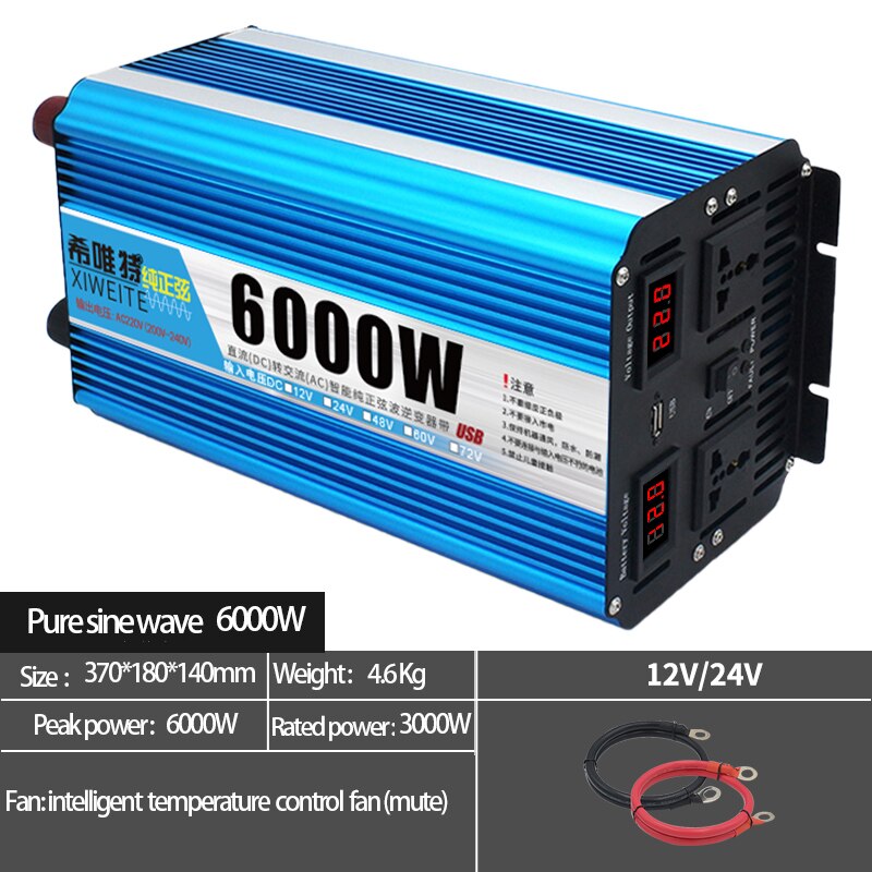 Solar Inverter Pure Sine Wave 4500W 9000W Vehicle 12V 24V Battery 48V 60V 72V to 220V High-Power Conversion