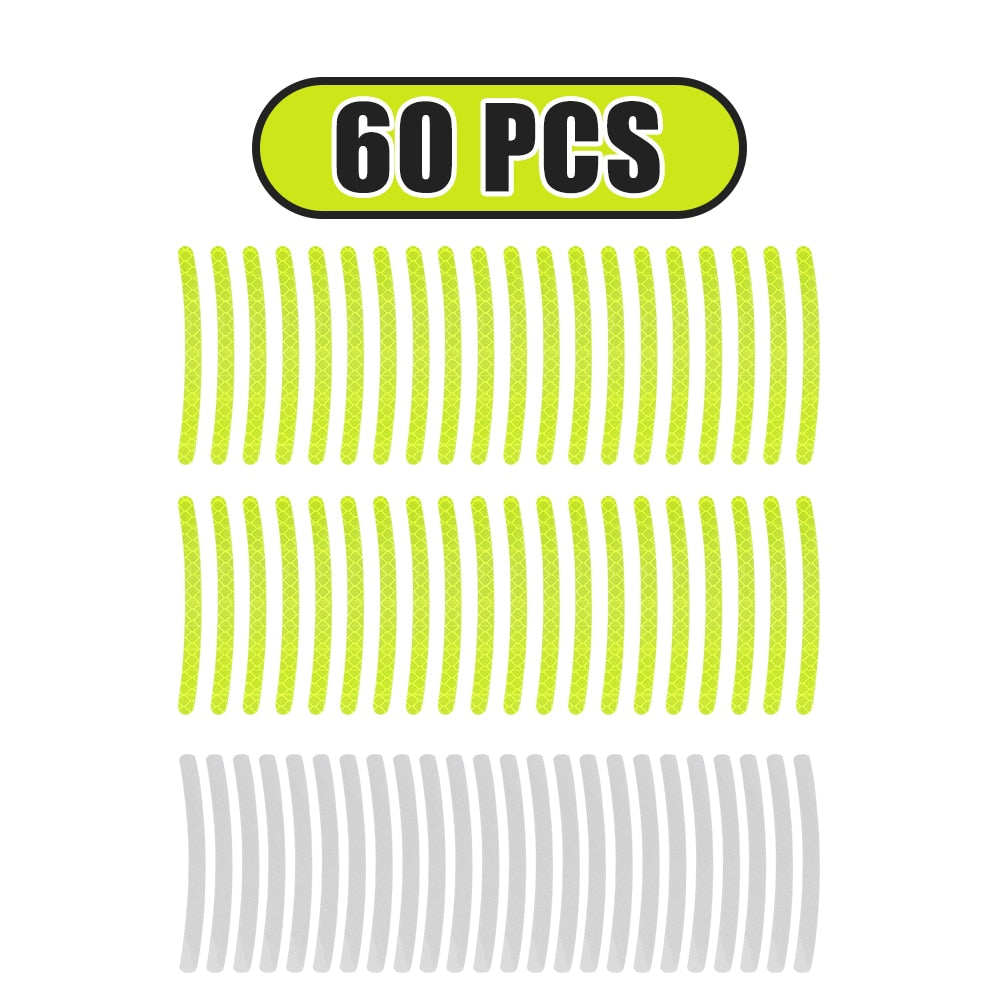 20/40/60Pcs Car Wheel Hub Sticker High Reflective Stripe Tape for Motorcycle Car Night Driving Safety Luminous Universal Sticker