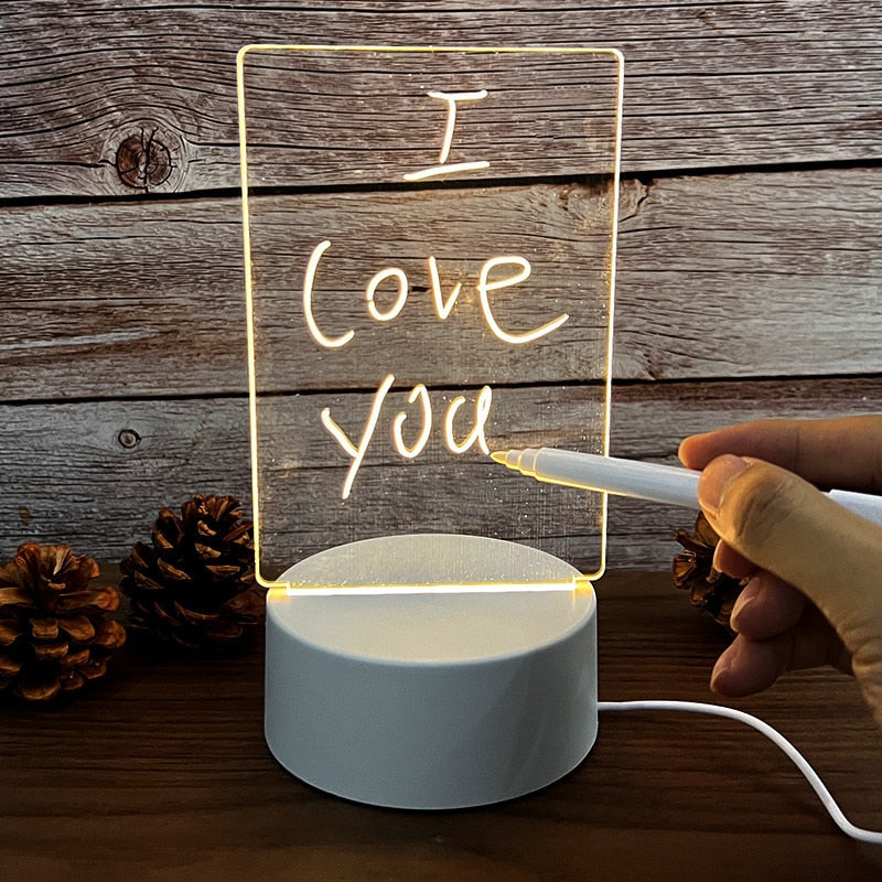 Creative Led Night Light Note Board USB Message Board Holiday Light with Pen Gift Children Girl Decorative Night Light