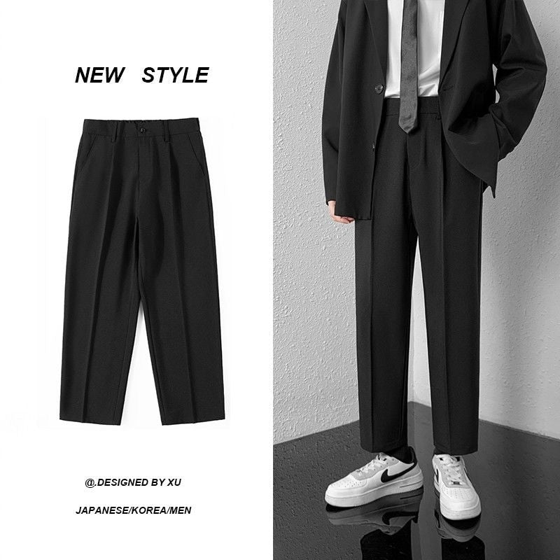 Privathinker 2022 Summer Large Size Men's Baggy Pants Straight Leg Solid Color Casual Suit Ankle-Length Trousers Korean Clothing