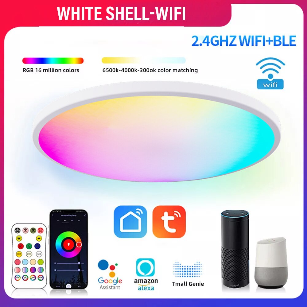 Smart WIFI LED Round Ceiling Light RGBCW Tuya APP Dimmable Compatible with Alexa Google Assistant for Bedroom