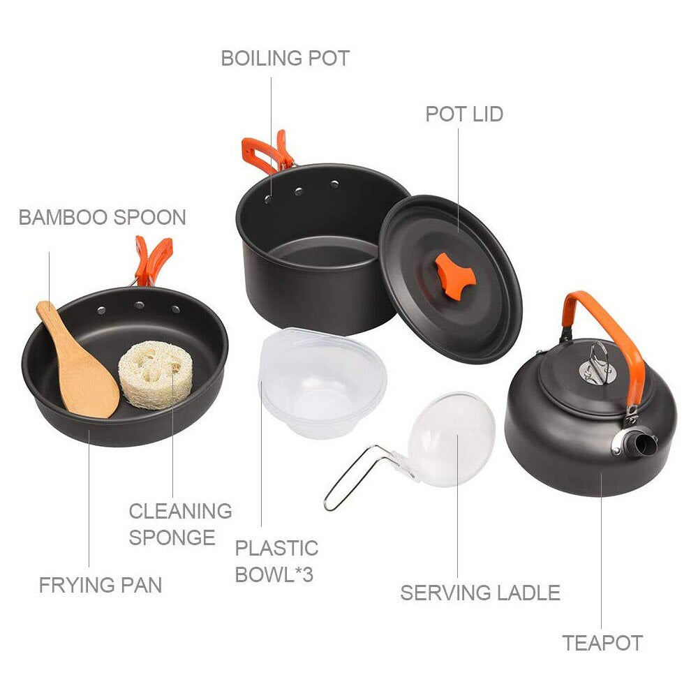 Camping Cookware Kit Outdoor Pot Pan Kettle Portable Cookware Set for Outdoor Cooking Camping Tableware Hiking and Picnic