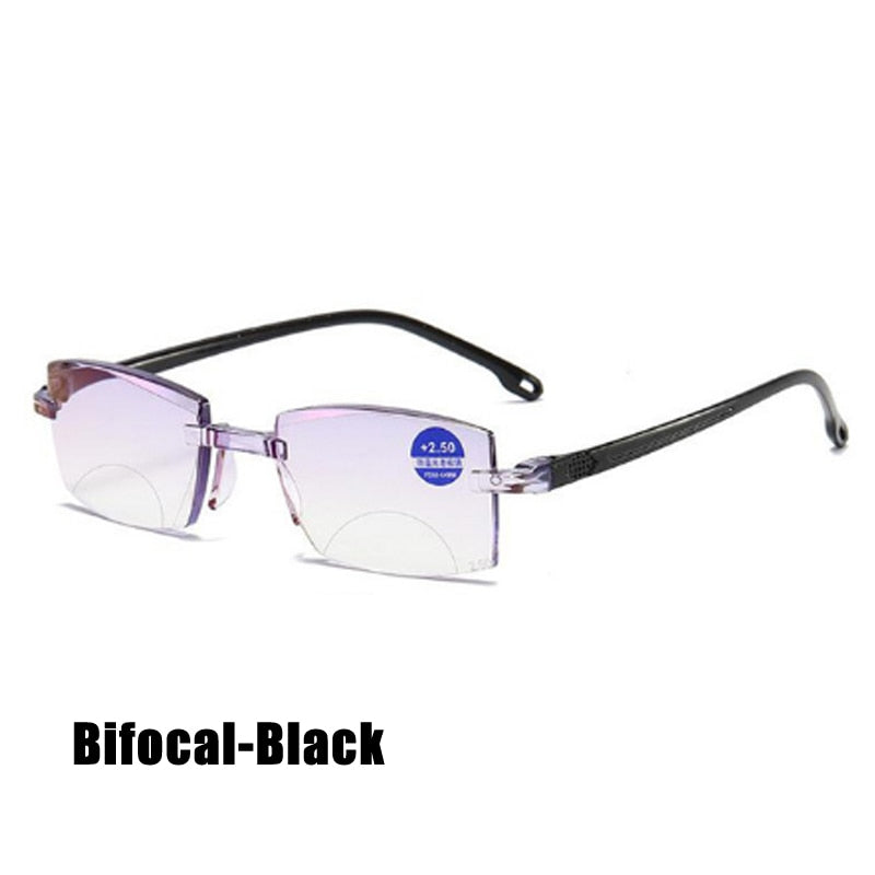 2022 Bifocal Progressive Reading Glasses Diamond-cut Men Blue Light Blocking Multifocal Eyewear Ultralight Rimless Eyeglasses